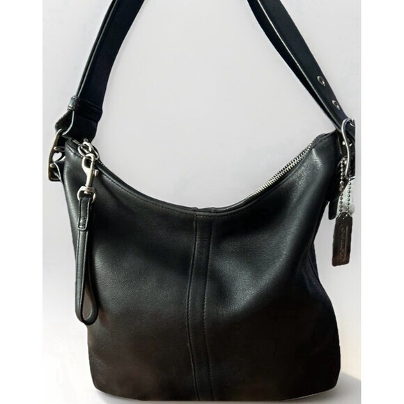 Vintage Coach 9326 Legacy Slim Duffle Bag Handbag Purse Slouch Boho Black Silver - Picture 1 of 9